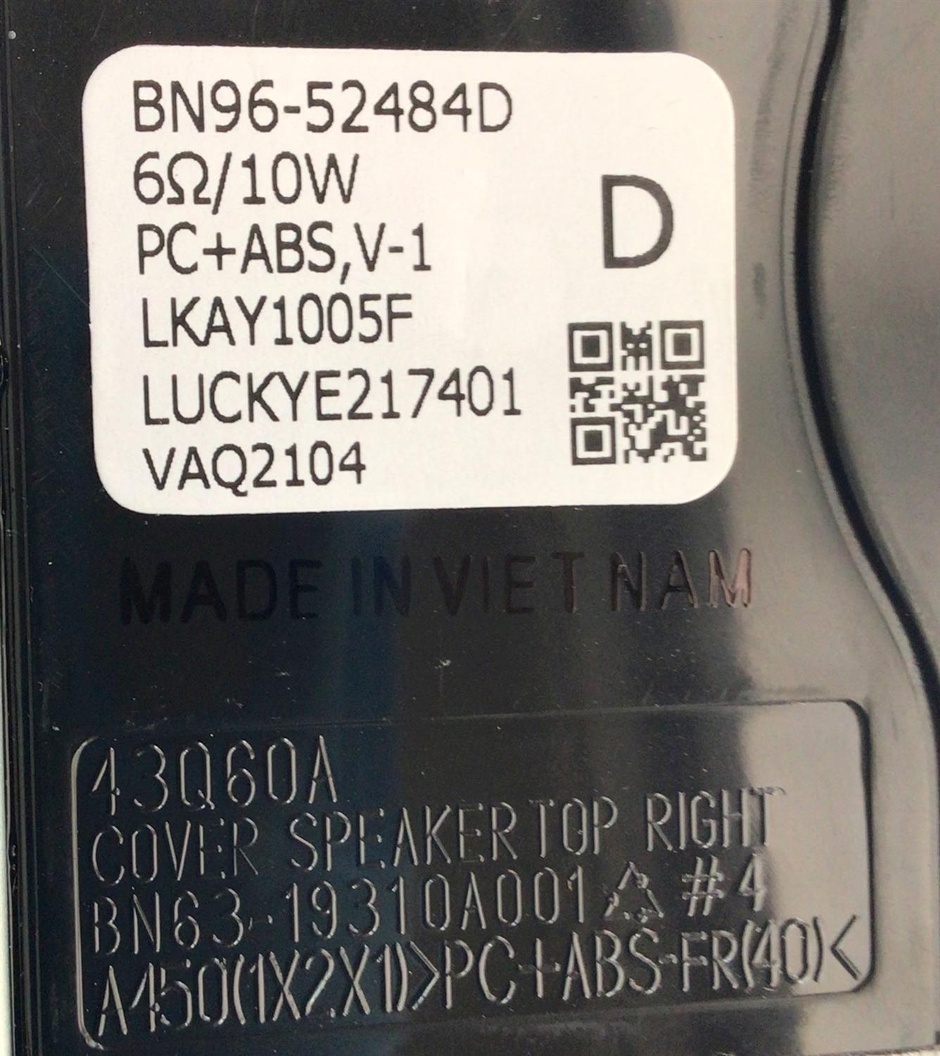 KIT DE BOCINAS (2PZS) SAMSUNG / NUMERO DE PARTE BN96-52484D / 6Ω 10W / PC+ABS,V-1 / LKAY1005F / LUCKYE217401 / VAQ2104 / BN9652484D / 52484D / NUMERO DE PANEL CY-QB050HGEV1H / MODELO QN50Q60BAFXZA XA03 - Imagen 2